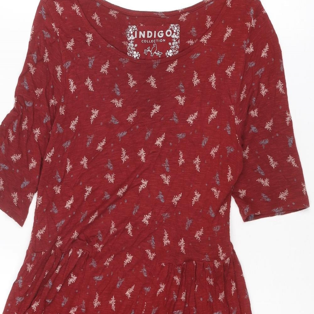 Indigo Womens Red Geometric Viscose A-Line Size 8 Boat Neck Pullover