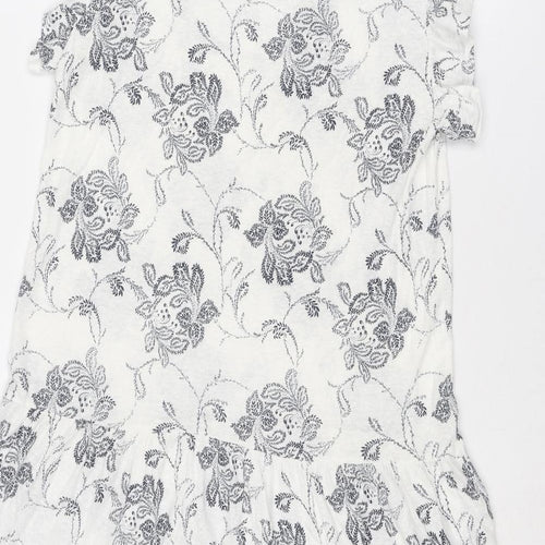 NEXT Womens White Floral Linen Fit & Flare Size 10 V-Neck Pullover