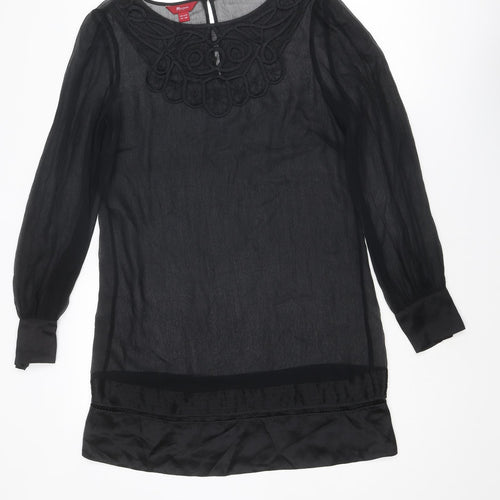 Monsoon Womens Black Polyester Shift Size 10 Boat Neck Button