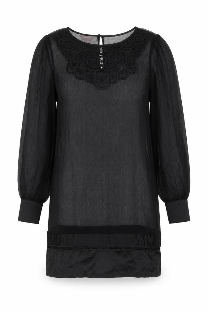 Front view of Monsoon women’s black polyester shift, size UK 10, boat neck button