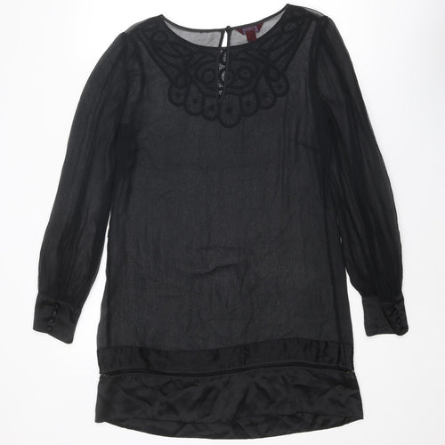 Monsoon Womens Black Polyester Shift Size 10 Boat Neck Button