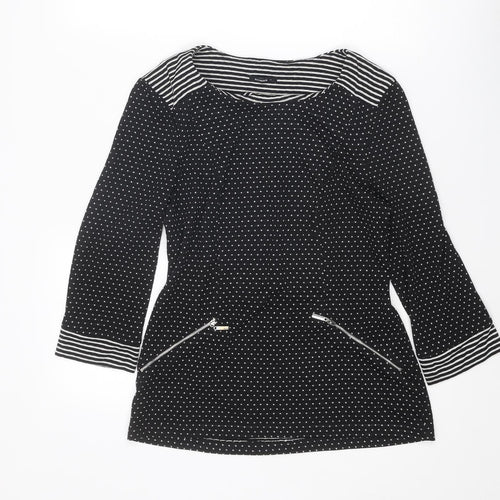 Roman Womens Black Polka Dot Polyester Basic Blouse Size 12 Round Neck