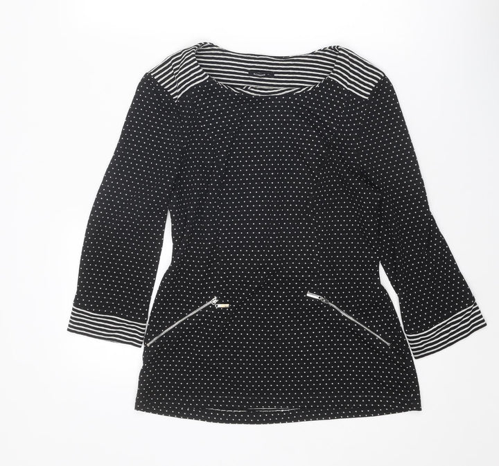 Roman Womens Black Polka Dot Polyester Basic Blouse Size 12 Round Neck