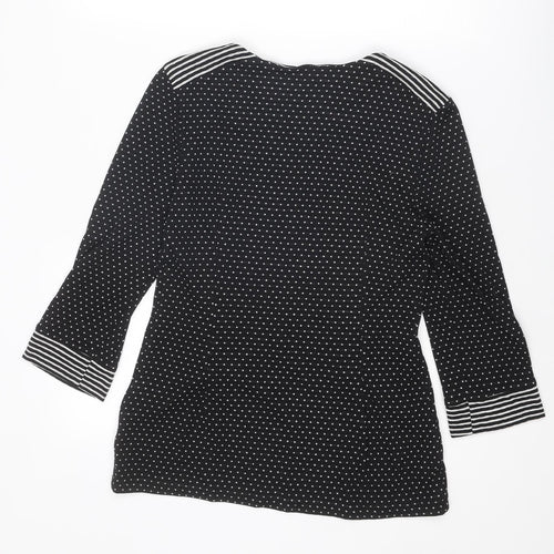 Roman Womens Black Polka Dot Polyester Basic Blouse Size 12 Round Neck