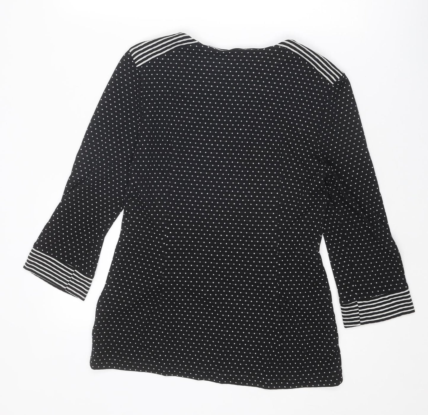 Roman Womens Black Polka Dot Polyester Basic Blouse Size 12 Round Neck