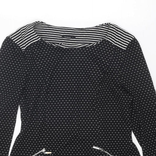 Roman Womens Black Polka Dot Polyester Basic Blouse Size 12 Round Neck