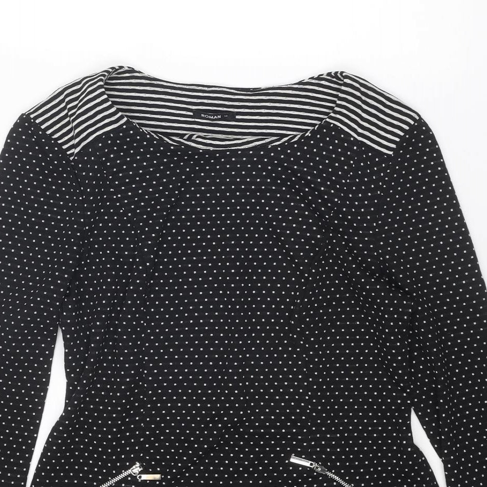 Roman Womens Black Polka Dot Polyester Basic Blouse Size 12 Round Neck
