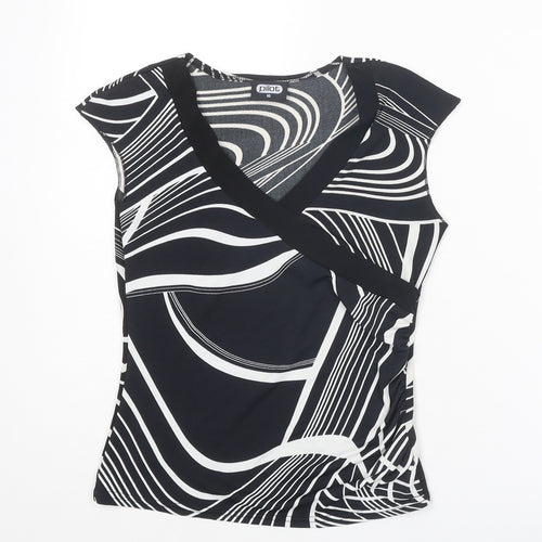 Pilot Womens Black Geometric Polyester Basic T-Shirt Size 10 V-Neck