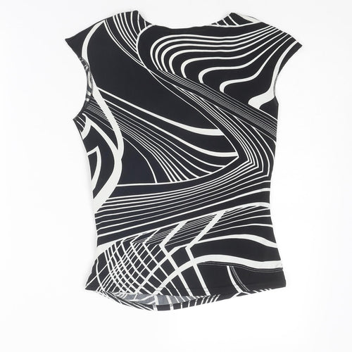 Pilot Womens Black Geometric Polyester Basic T-Shirt Size 10 V-Neck