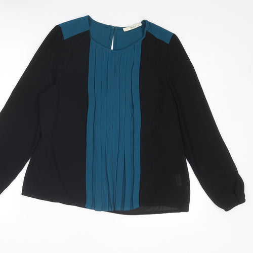 Klass Womens Black Polyester Basic Blouse Size 12 Round Neck