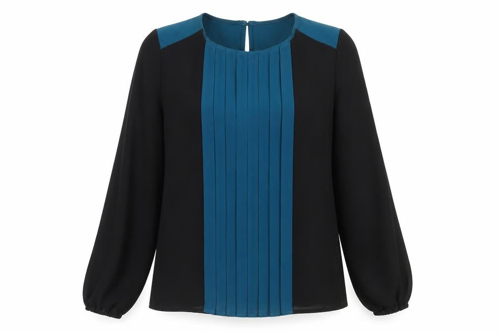 Front view of Klass women’s black polyester basic blouse, size UK 12, round neck