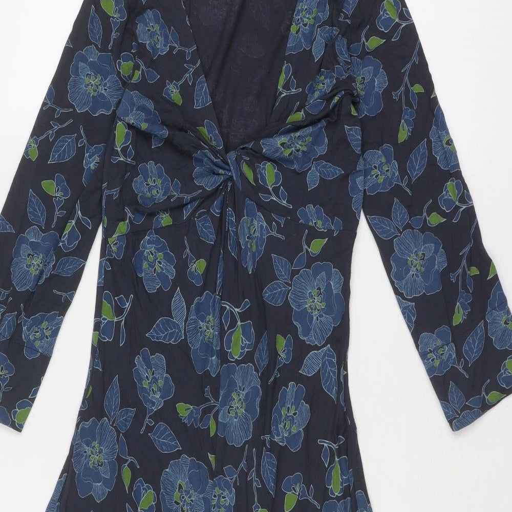 White Stuff Womens Blue Floral Viscose A-Line Size 8 V-Neck Pullover