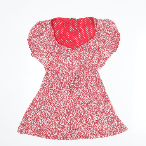 Per Una Womens Red Floral Viscose Basic Blouse Size 12 V-Neck