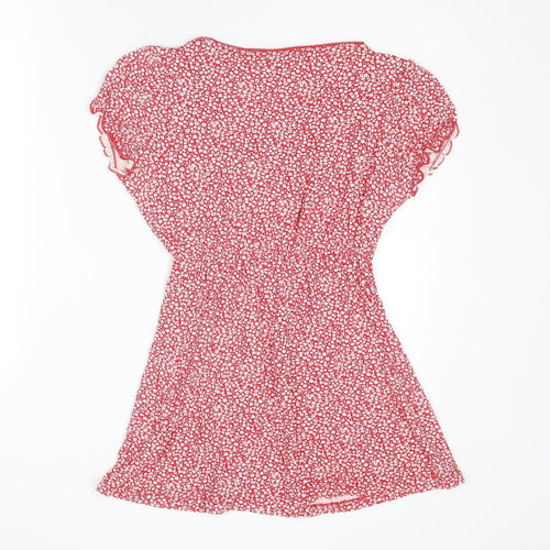 Per Una Womens Red Floral Viscose Basic Blouse Size 12 V-Neck