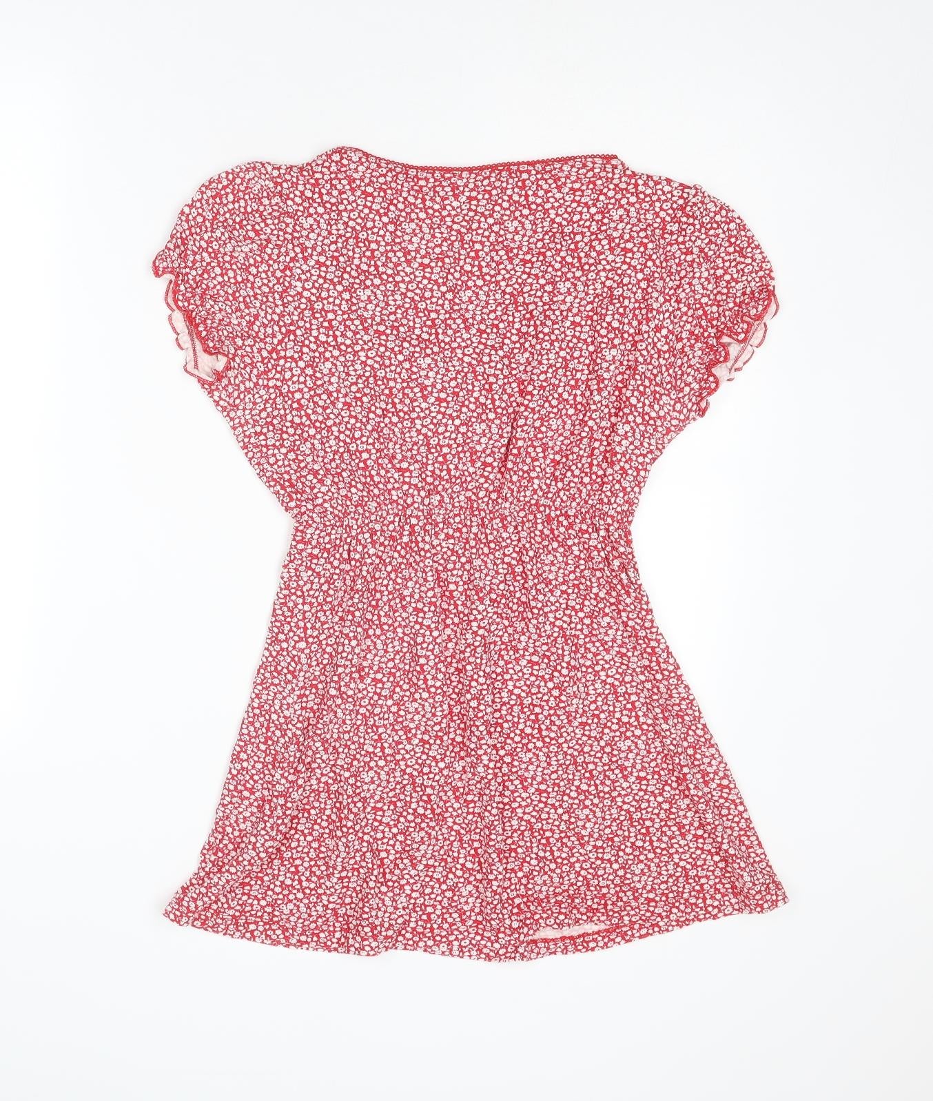 Per Una Womens Red Floral Viscose Basic Blouse Size 12 V-Neck
