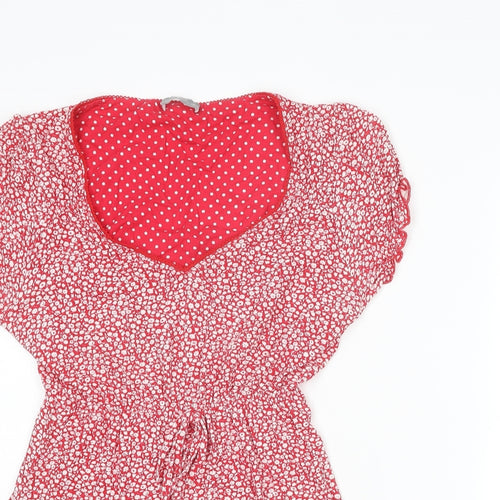 Per Una Womens Red Floral Viscose Basic Blouse Size 12 V-Neck