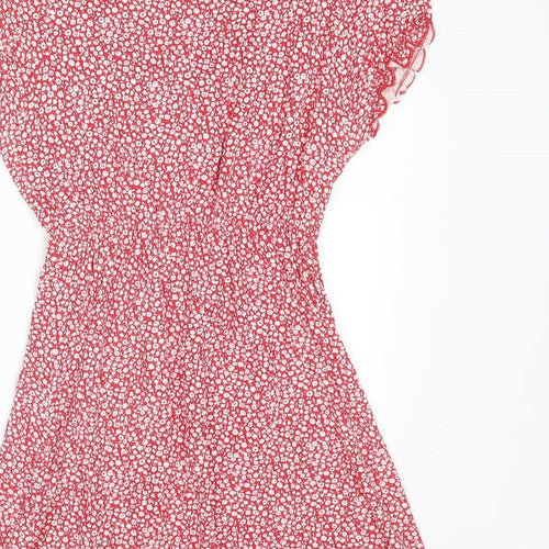 Per Una Womens Red Floral Viscose Basic Blouse Size 12 V-Neck