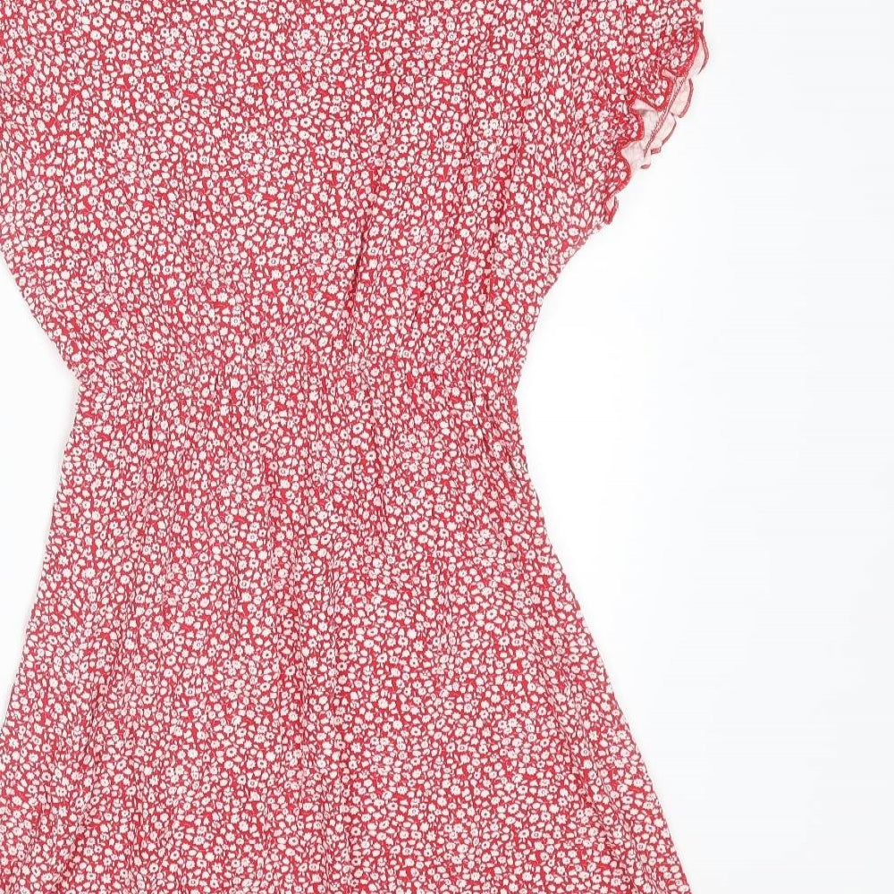 Per Una Womens Red Floral Viscose Basic Blouse Size 12 V-Neck