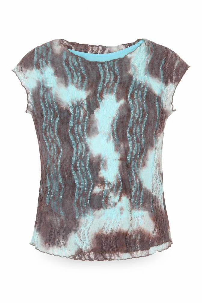 Front view of Lakeland women’s multicoloured geometric polyester basic t-shirt, size UK 14, round neck