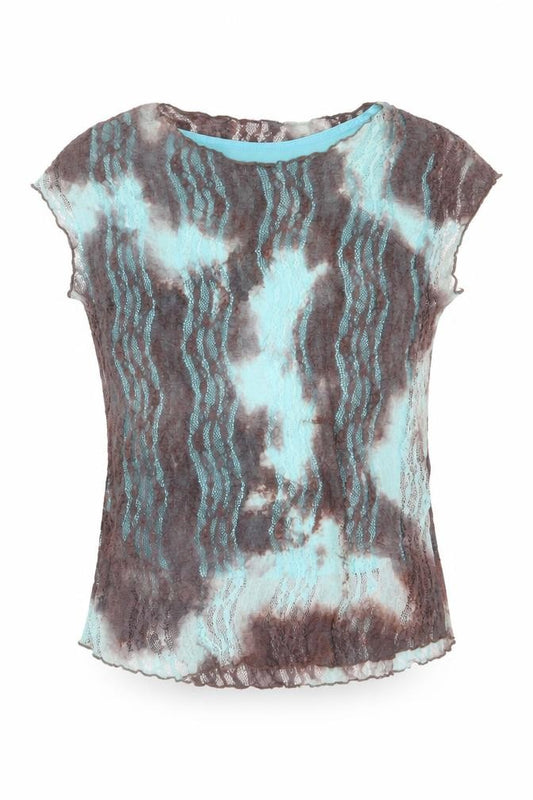 Front view of Lakeland women’s multicoloured geometric polyester basic t-shirt, size UK 14, round neck