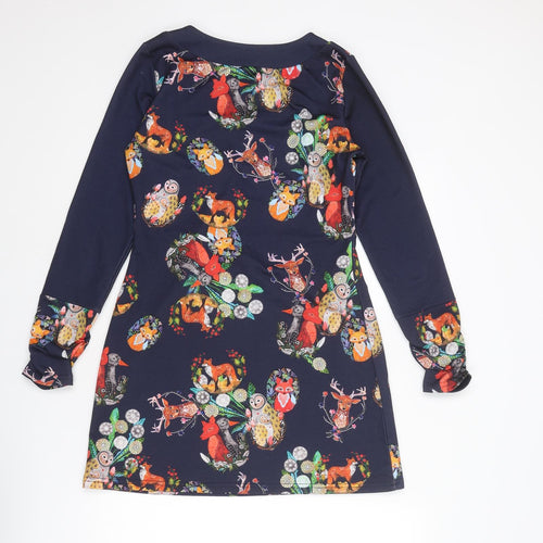 Joe Browns Womens Blue Geometric Polyester Mini Size 10 Boat Neck Pullover