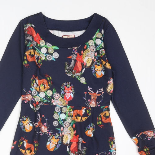 Joe Browns Womens Blue Geometric Polyester Mini Size 10 Boat Neck Pullover