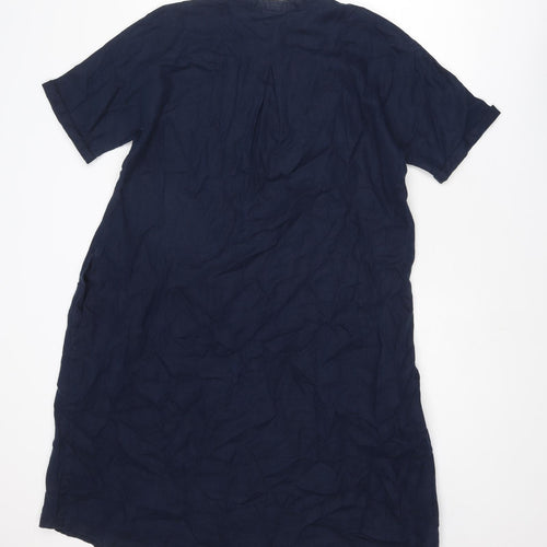 Marks and Spencer Womens Blue Linen A-Line Size 10 V-Neck Pullover