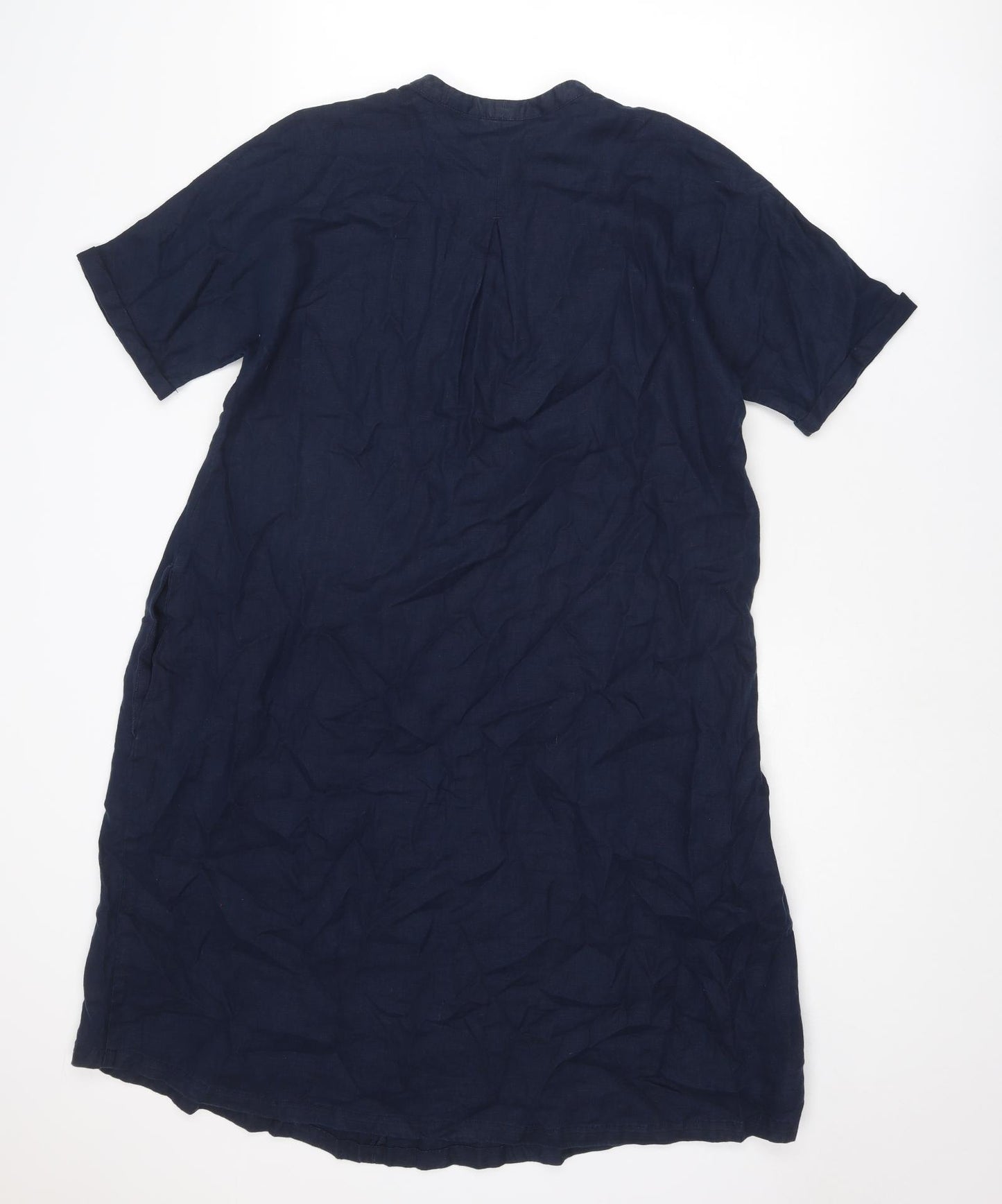 Marks and Spencer Womens Blue Linen A-Line Size 10 V-Neck Pullover