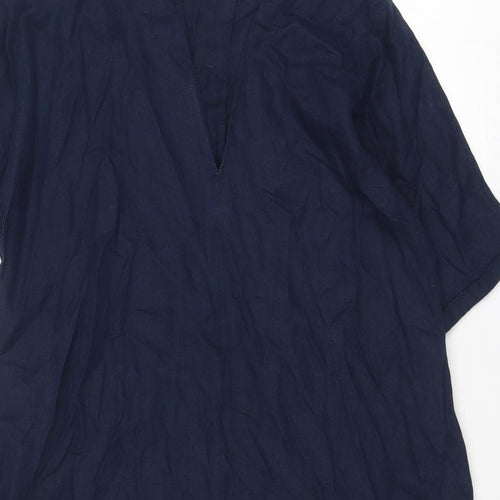 Marks and Spencer Womens Blue Linen A-Line Size 10 V-Neck Pullover