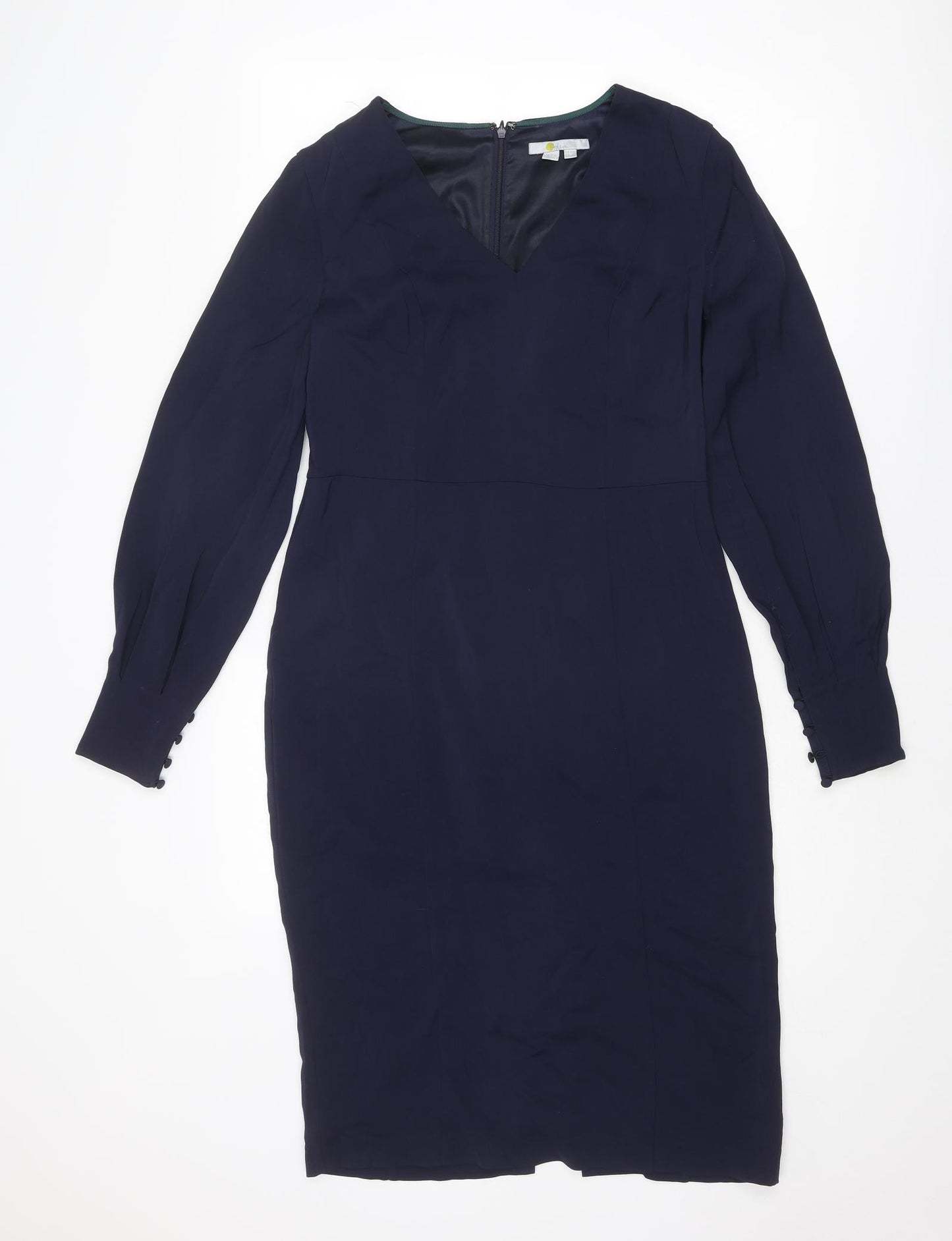Boden Womens Blue Viscose Sheath Size 10 V-Neck Zip