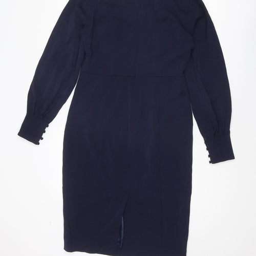Boden Womens Blue Viscose Sheath Size 10 V-Neck Zip