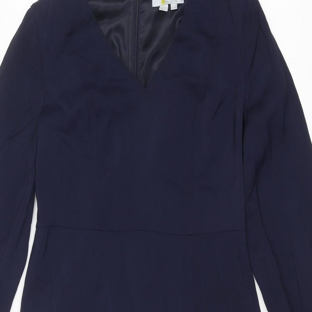 Boden Womens Blue Viscose Sheath Size 10 V-Neck Zip