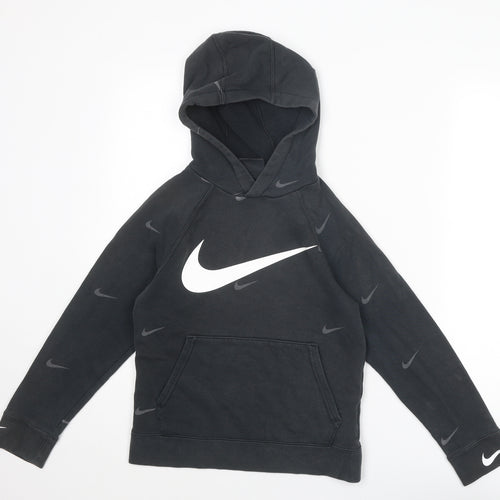 Nike Boys Black Geometric Cotton Pullover Hoodie Size M Pullover