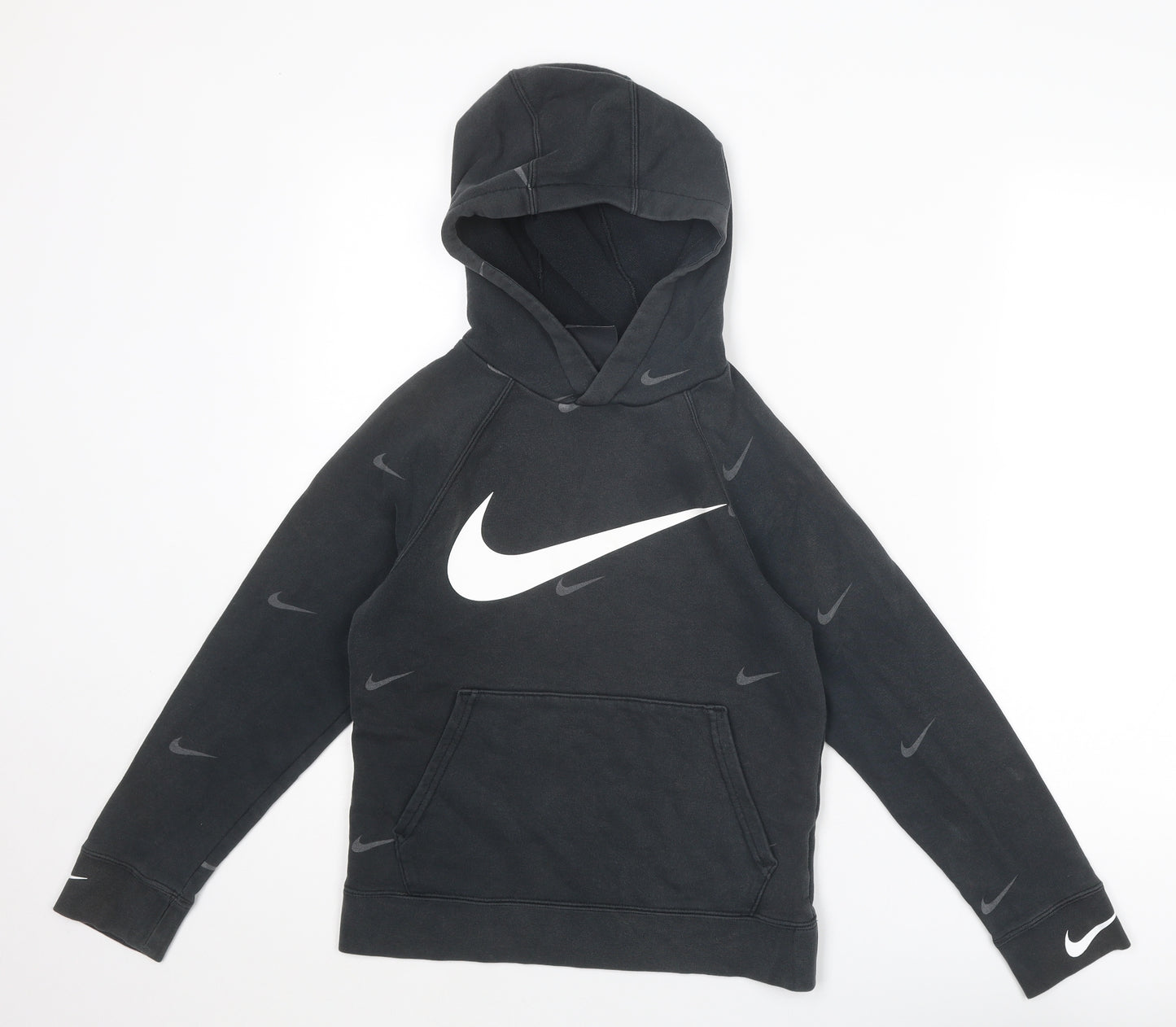 Nike Boys Black Geometric Cotton Pullover Hoodie Size M Pullover