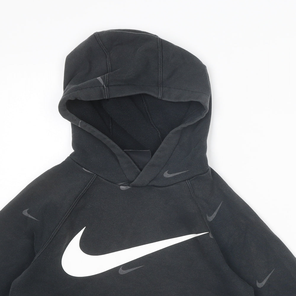 Nike Boys Black Geometric Cotton Pullover Hoodie Size M Pullover