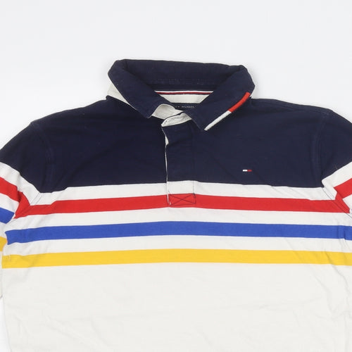Tommy Hilfiger Boys Multicoloured Striped Cotton Pullover Polo Size 13-14 Years Collared Button