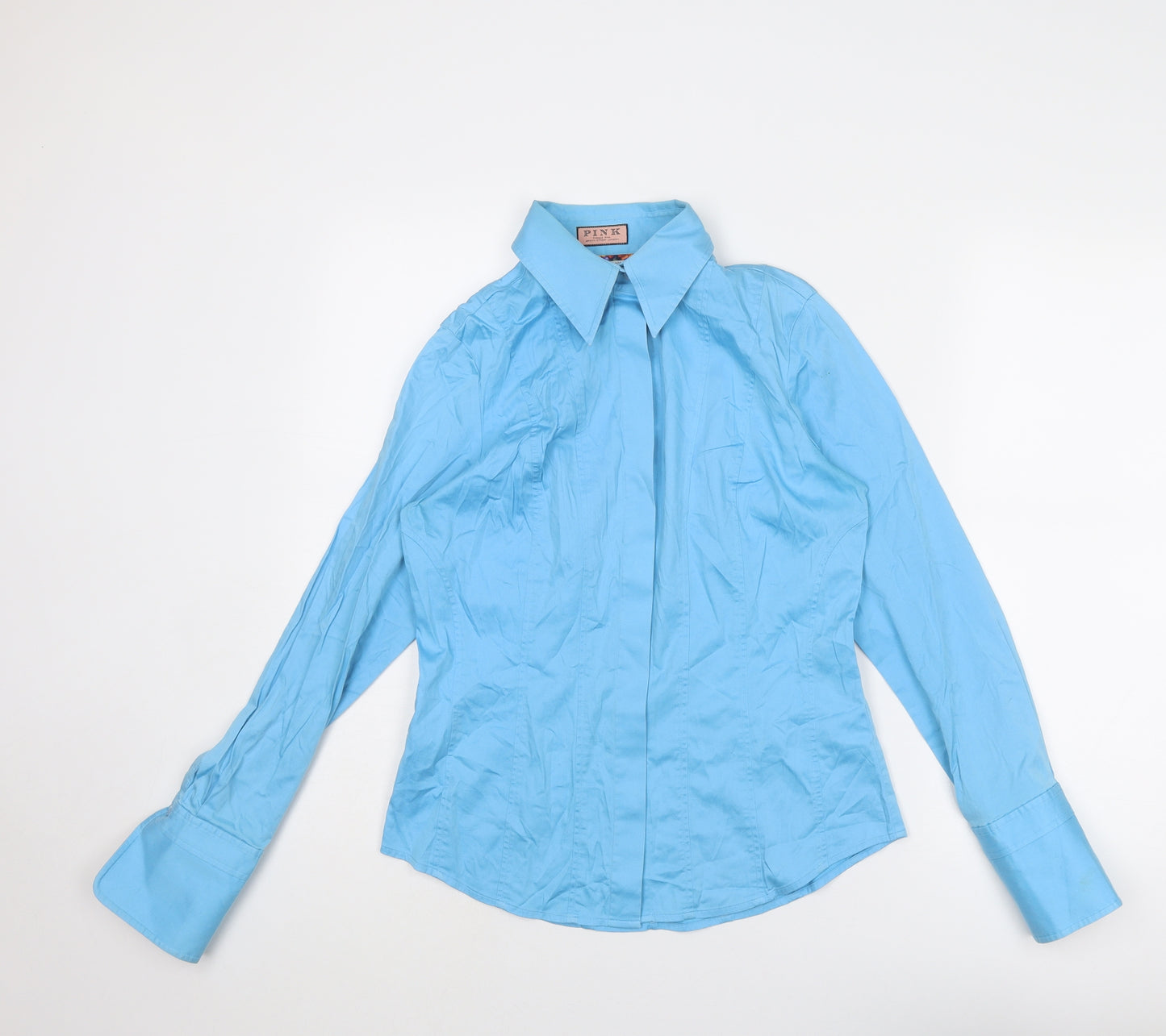 Thomas Pink Womens Blue Cotton Basic Button-Up Size 12 Collared