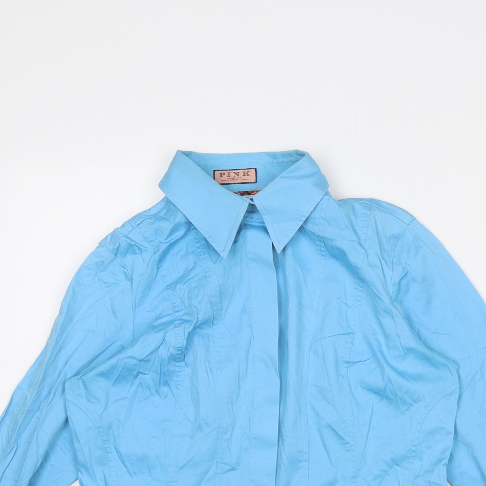 Thomas Pink Womens Blue Cotton Basic Button-Up Size 12 Collared