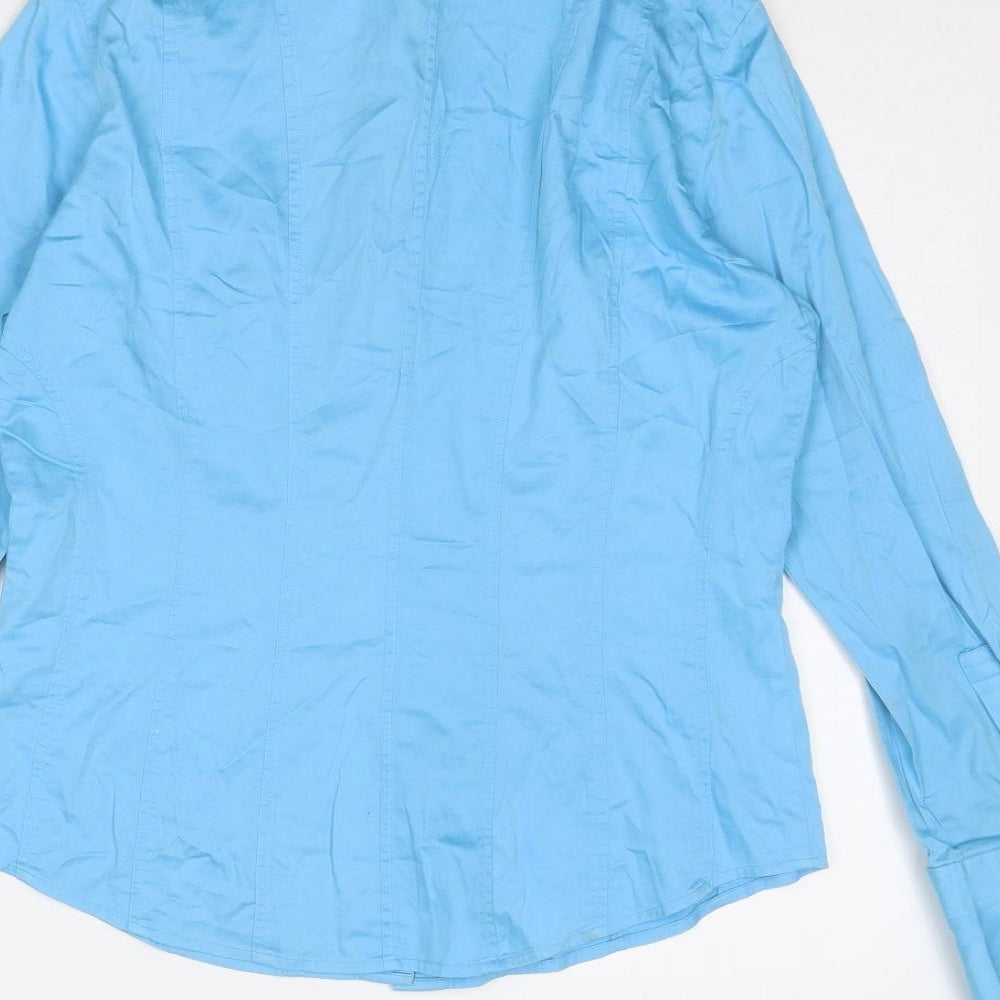 Thomas Pink Womens Blue Cotton Basic Button-Up Size 12 Collared