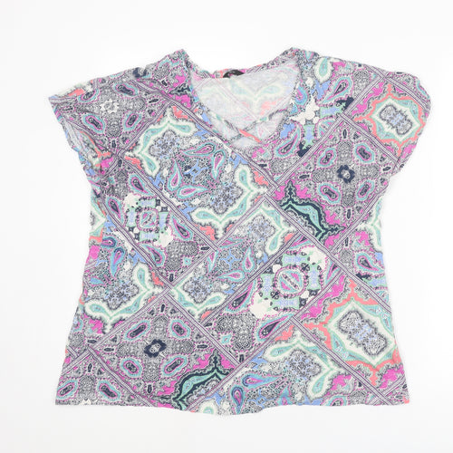M&Co Womens Multicoloured Geometric Cotton Basic T-Shirt Size 20 Scoop Neck