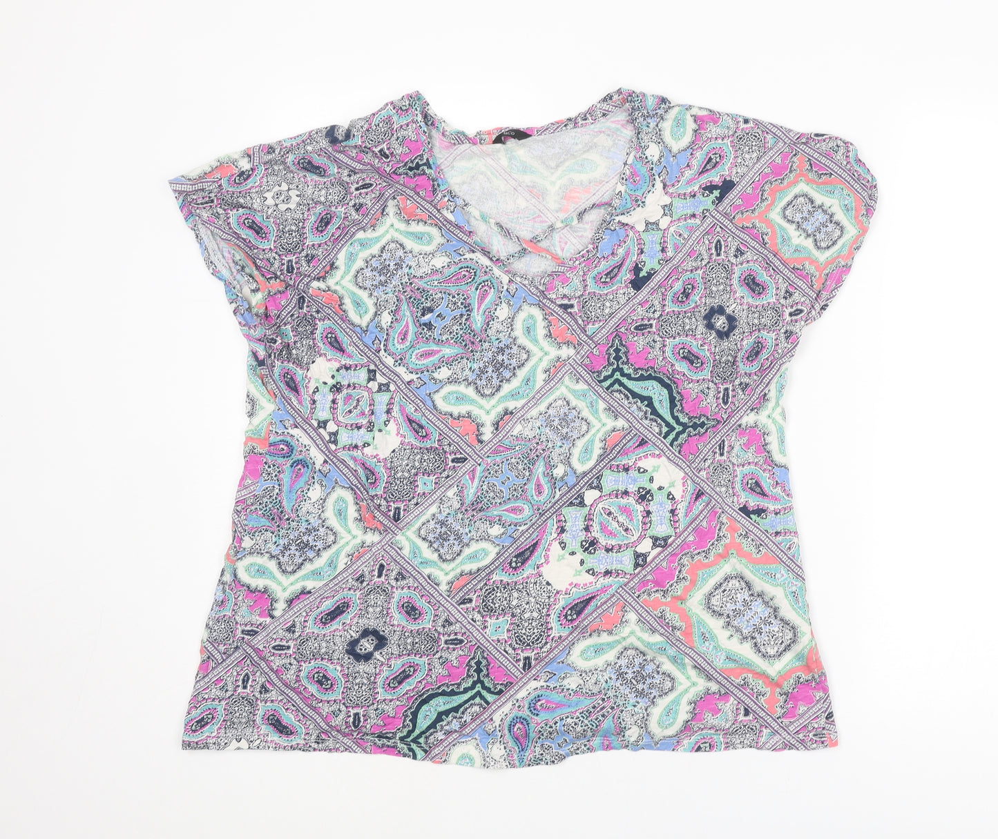 M&Co Womens Multicoloured Geometric Cotton Basic T-Shirt Size 20 Scoop Neck