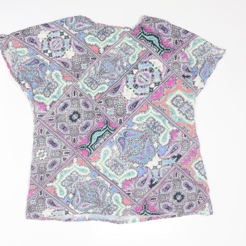 M&Co Womens Multicoloured Geometric Cotton Basic T-Shirt Size 20 Scoop Neck