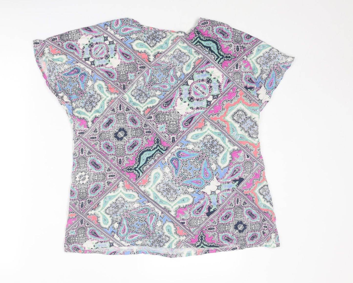 M&Co Womens Multicoloured Geometric Cotton Basic T-Shirt Size 20 Scoop Neck