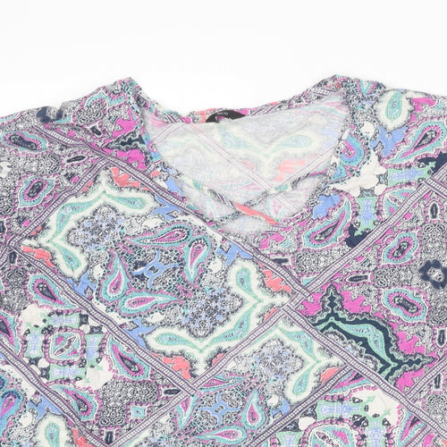 M&Co Womens Multicoloured Geometric Cotton Basic T-Shirt Size 20 Scoop Neck