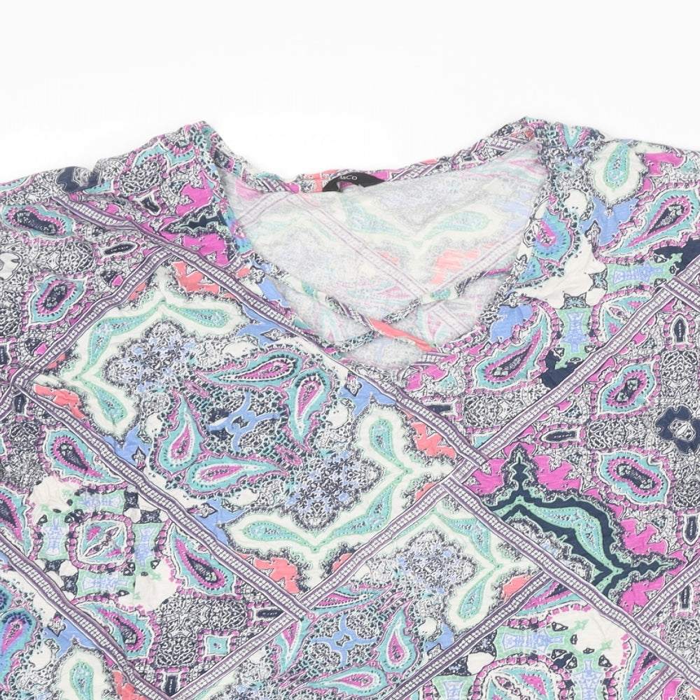 M&Co Womens Multicoloured Geometric Cotton Basic T-Shirt Size 20 Scoop Neck