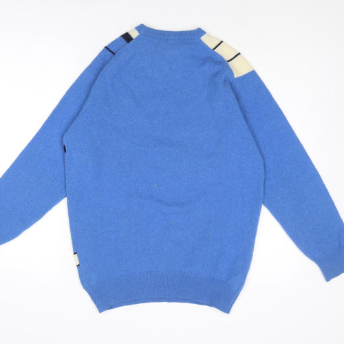 Pringle Mens Blue Round Neck Geometric Wool Pullover Jumper Size M Long Sleeve