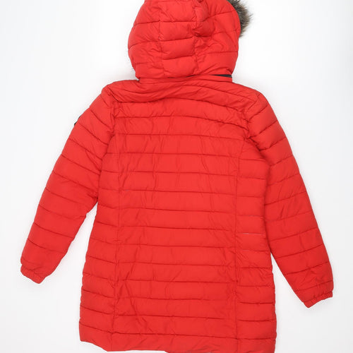 Superdry Womens Red Quilted Coat Size 12 Zip