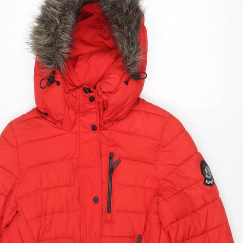 Superdry Womens Red Quilted Coat Size 12 Zip