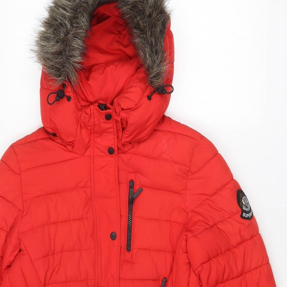 Superdry Womens Red Quilted Coat Size 12 Zip