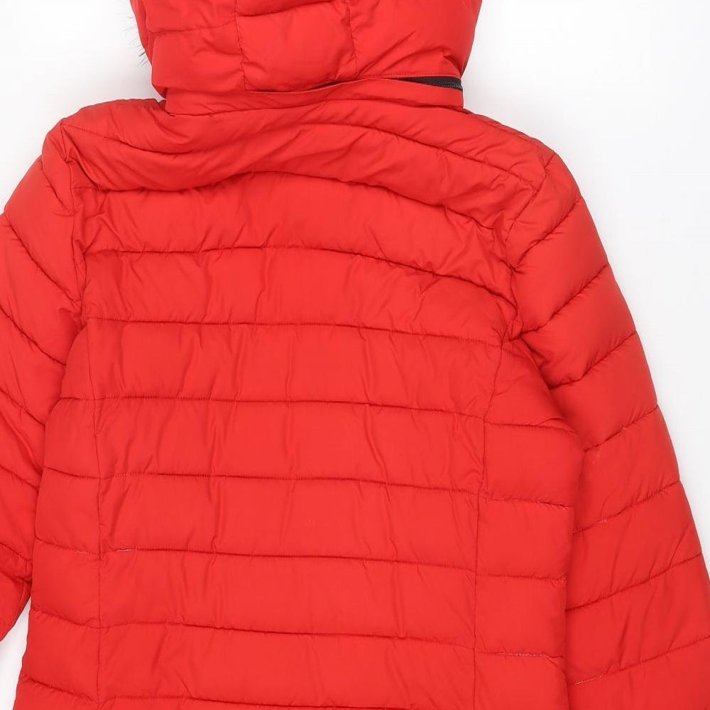 Superdry Womens Red Quilted Coat Size 12 Zip